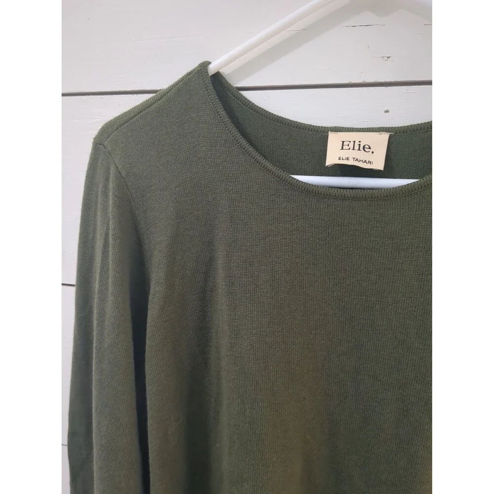 Elie Tahari L cashmere blend green tunic sweater fall winter boho coastal